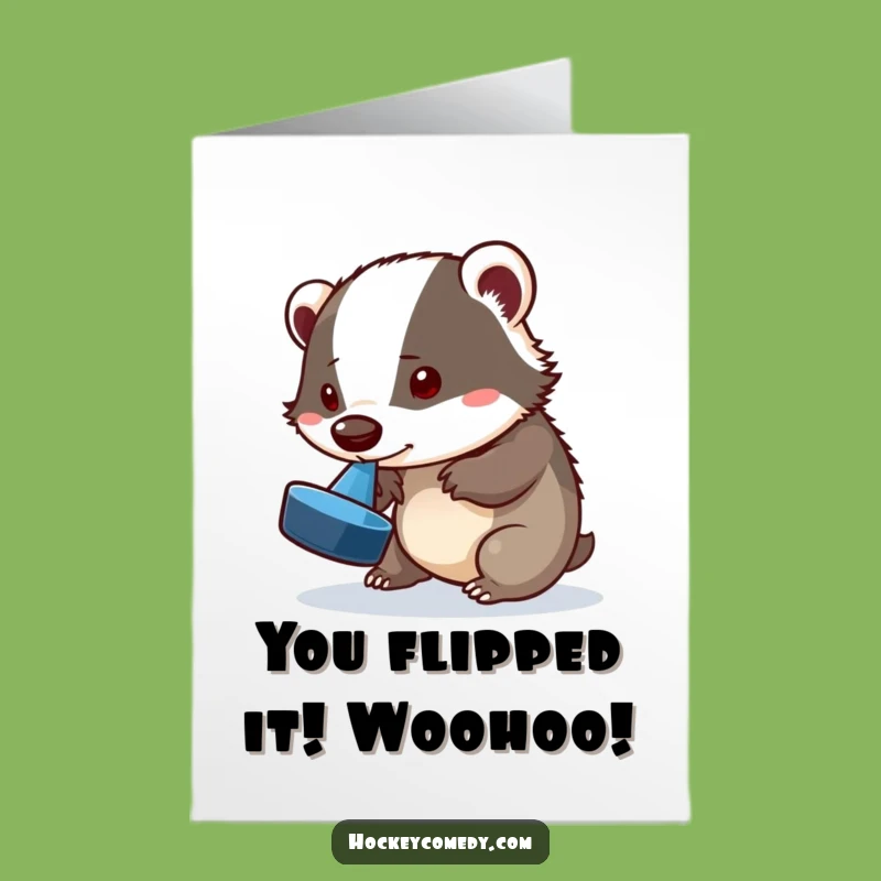 Free Printable Congrats Card: Badger Puck Trick Funny Downloadable Gift