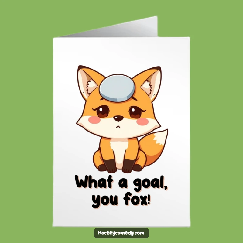 Free Printable Congrats Card: Bewildered Fox Puck Mishap Funny Downloadable Gift