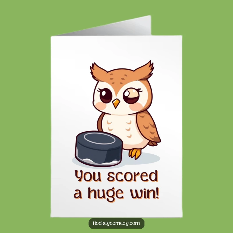 Free Printable Congrats Card: Owl's Hockey Save, a Humorous Downloadable for Victories!