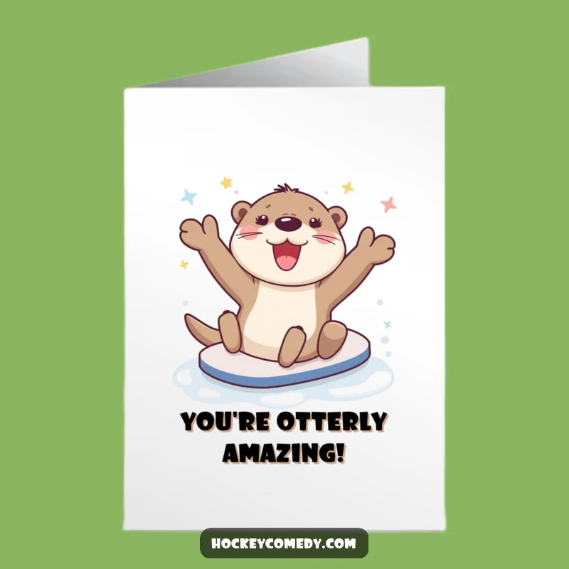Free Printable Congrats Card: Otter's Victory Slide, Downloadable Gift for Success