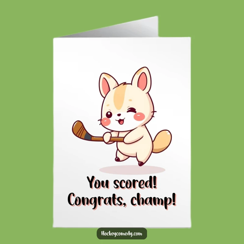 Free Printable Congrats Card: Hockey Animal Funny Downloadable Gift Goal Achieved!