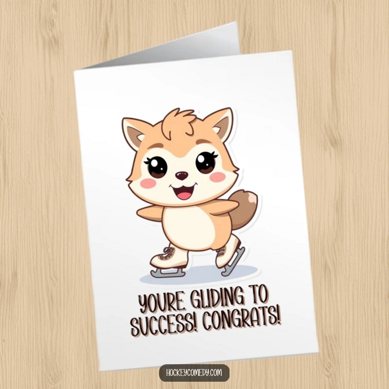 Funny Free Printable Congratulations card featuring a stylized animal on skates, mid-stride with gleeful eyes.