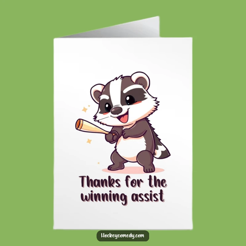 Free Printable Cheerful Badger Slap Shot Thank You Card - Funny Downloadable DIY Gift