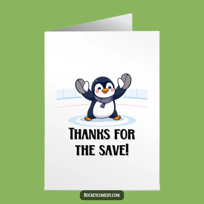 Free Printable Funny Penguin Thank You Card - Goalie Save Downloadable