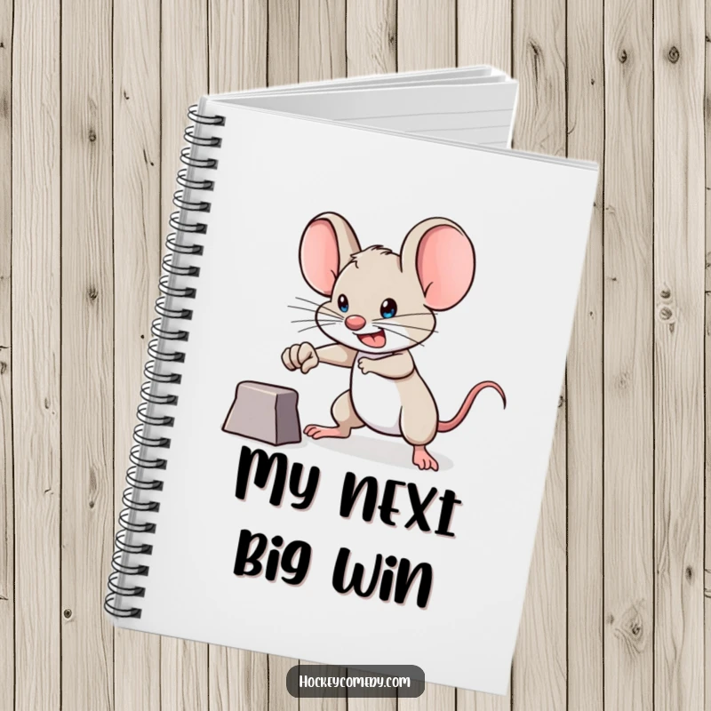 Funny brave mouse notebook, determined expression, aiming for a goal, symbolizing ambition and humor for a planning gift.