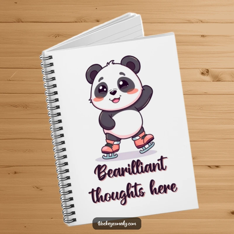 Funny notebook featuring a smiling panda comically wobbling on skates, perfect for jotting down notes with a humorous touch.