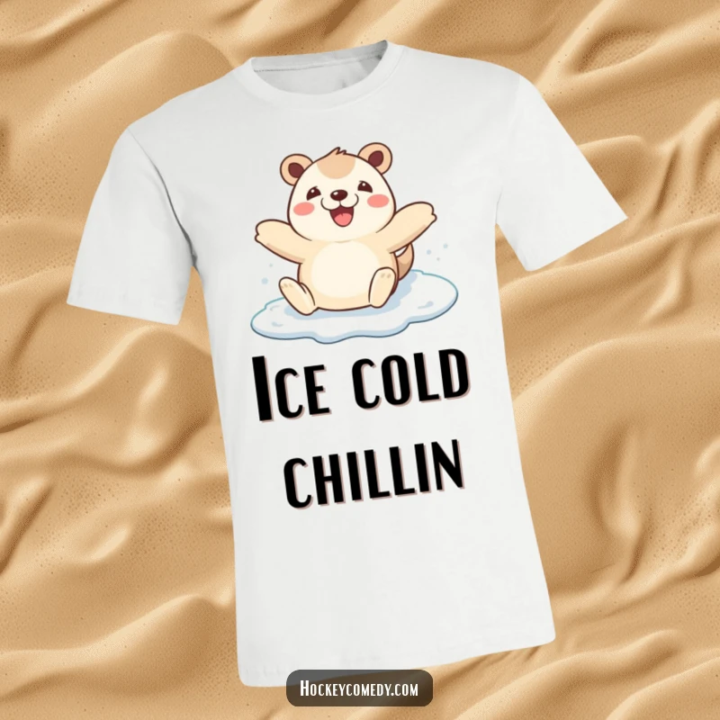 Funny happy animal arms wide, gliding on ice with pure delight, a hilarious winter sports t-shirt.
