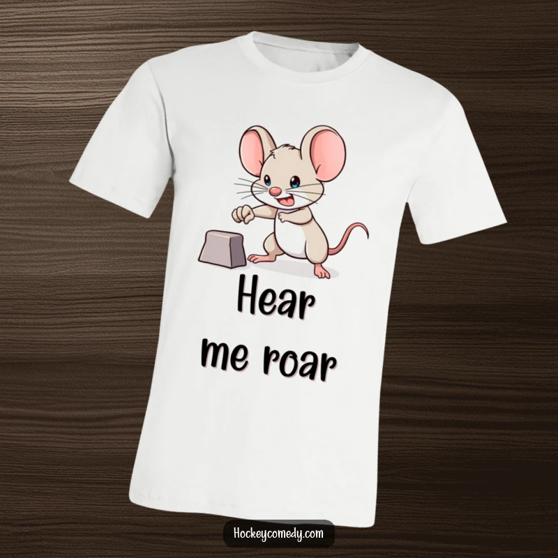Funny brave mouse t-shirt, determined expression, aiming for a goal, symbolizing ambition and humor for a great gift.