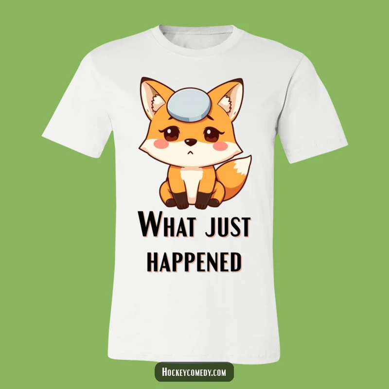 Funny Fox Puck T-Shirt: Bewildered Character Tee, Awesome Gift for Hockey Lovers