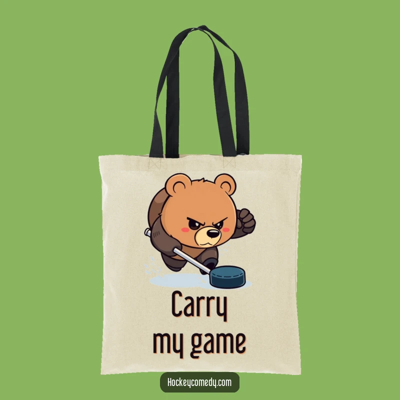 Funny Bear Hockey Tote Bag - Aggressive Puck Chaser Carry-All