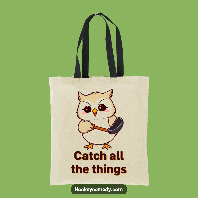 Funny Owl Hockey Tote Bag: Carry Your Fun with a Giggling Bird!