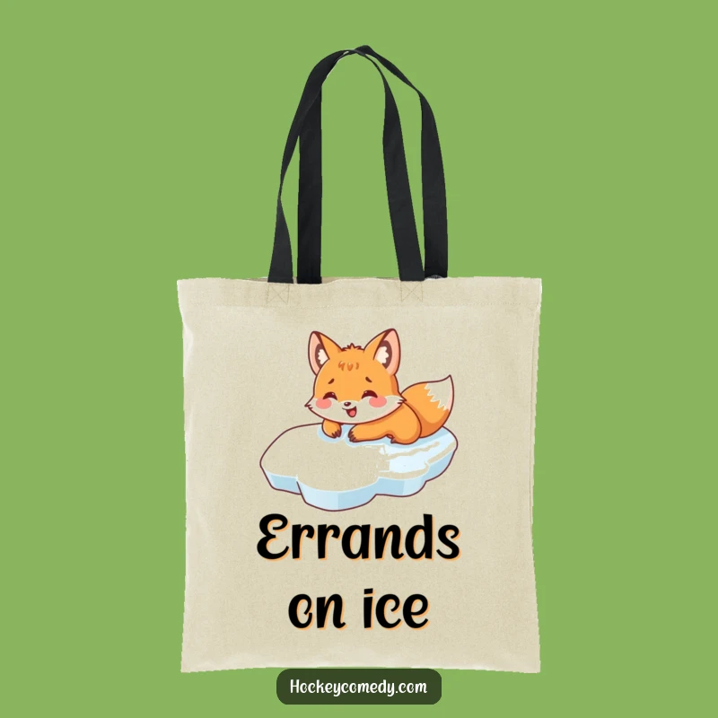 Funny Fox Ice Slide Tote Bag - Playful Winter Companion