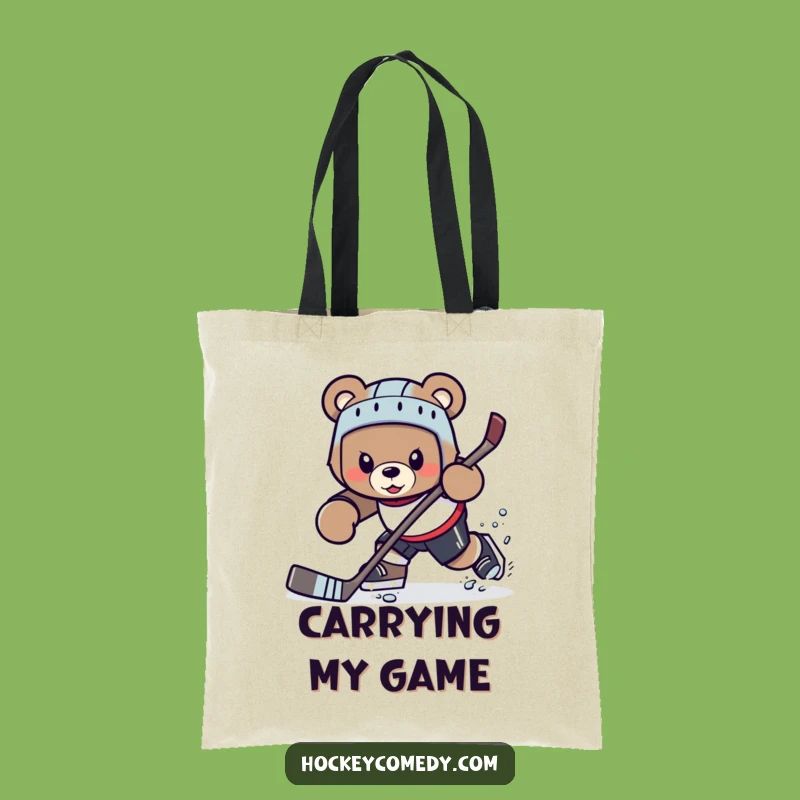 Funny Bear Hockey Tote Bag - Carry Your Game Face Gift